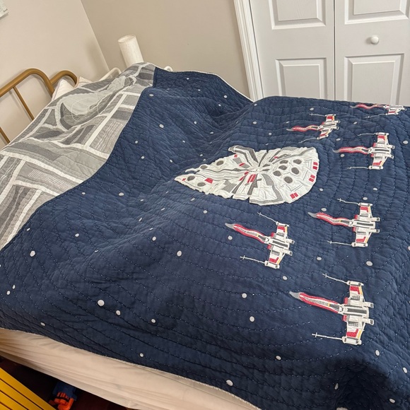 Pottery Barn 100% Cotton Star Wars Quilt Twin X-Wing Death Star Kids Heavy Thick